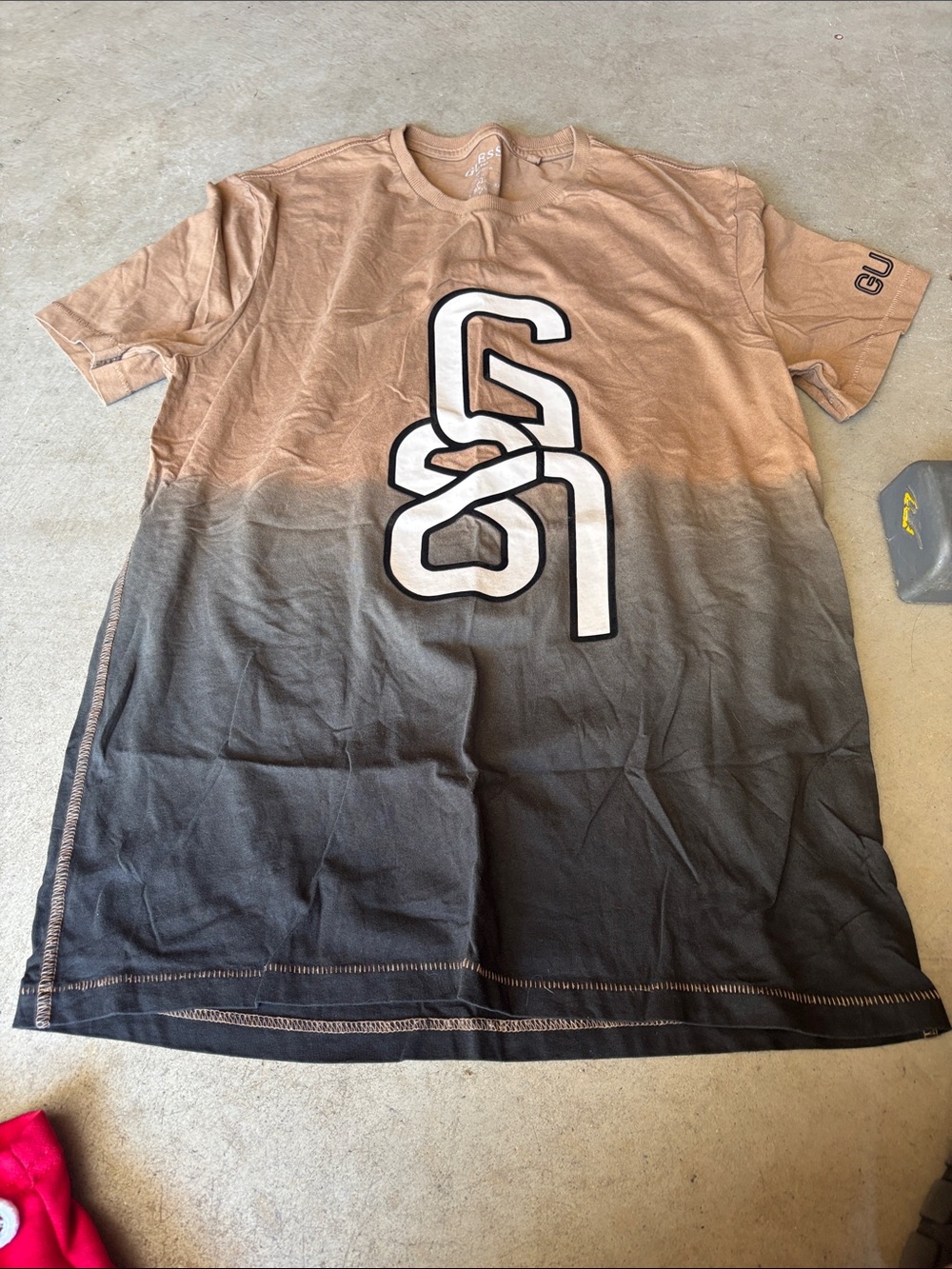 Guess Ombre Brown to Black Short Sleeve Tee with Logo